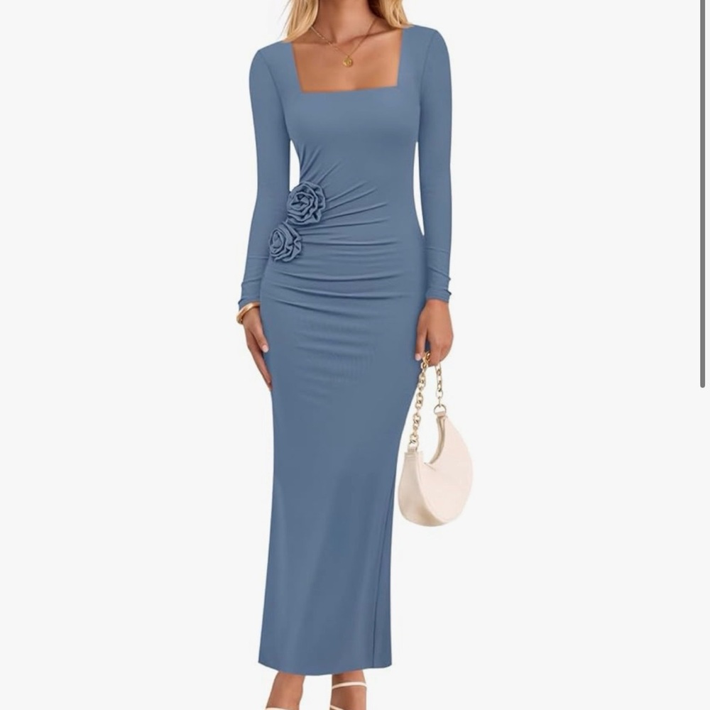 Elegant Blue Long Sleeve Dress